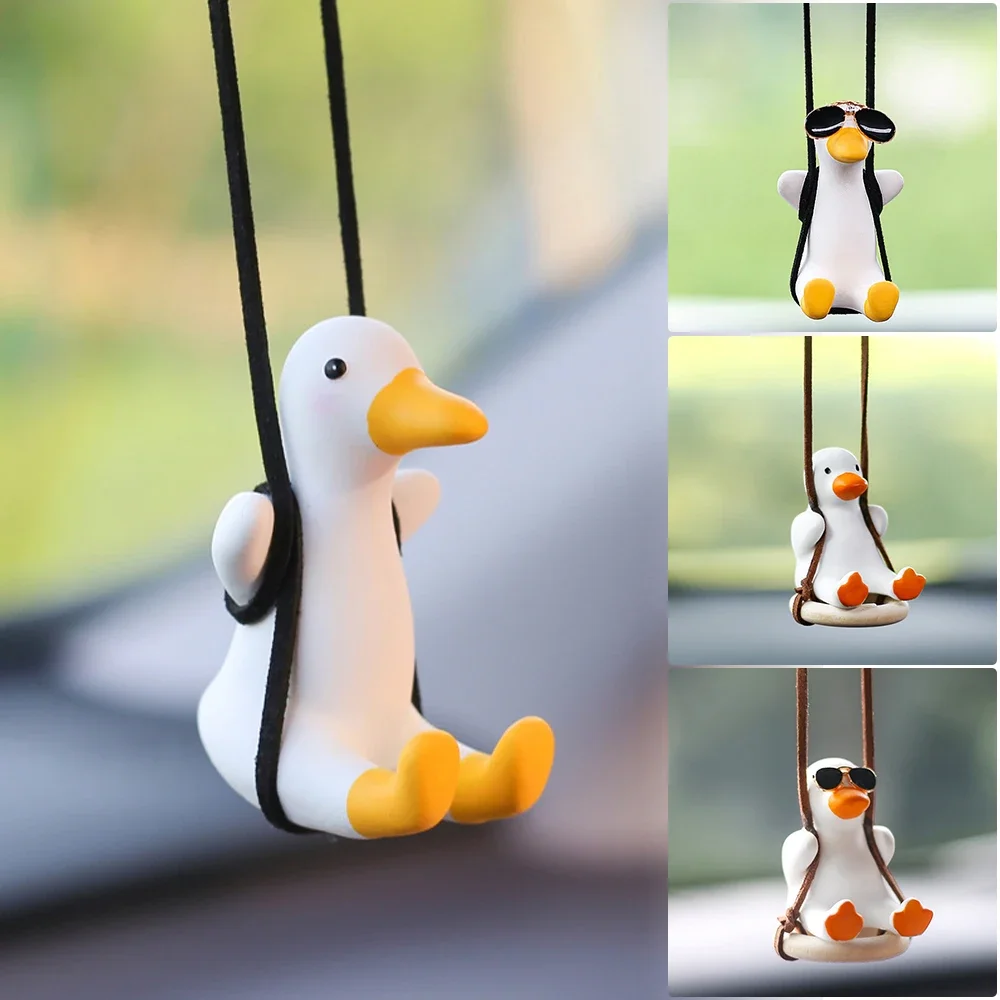 Car Accessories Mirror Hanging - かわいいスイングダックペンダント - 楽しいインテリアバックミラー装飾車のミラー吊り下げアクセサリー