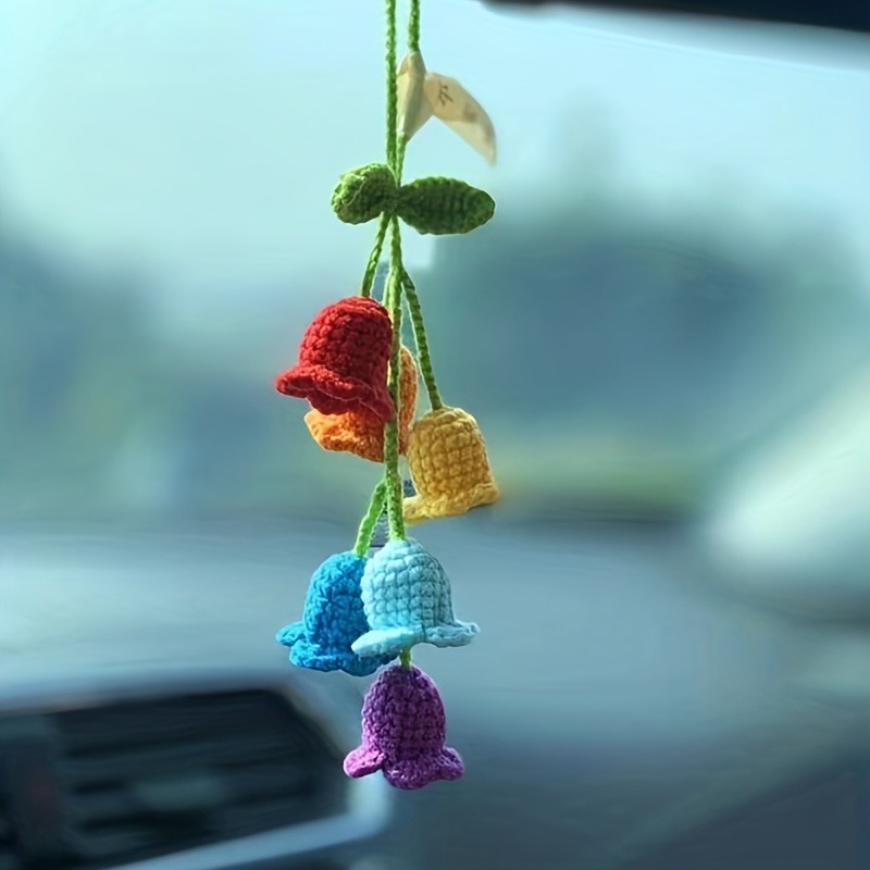 Car Accessories Mirror Hanging - 1個入り 蝶々の花の手編みカーペンダント バックミラーチャームアクセサリー 吊り下げ式 レディースバッグキーホルダーペンダント ギフト