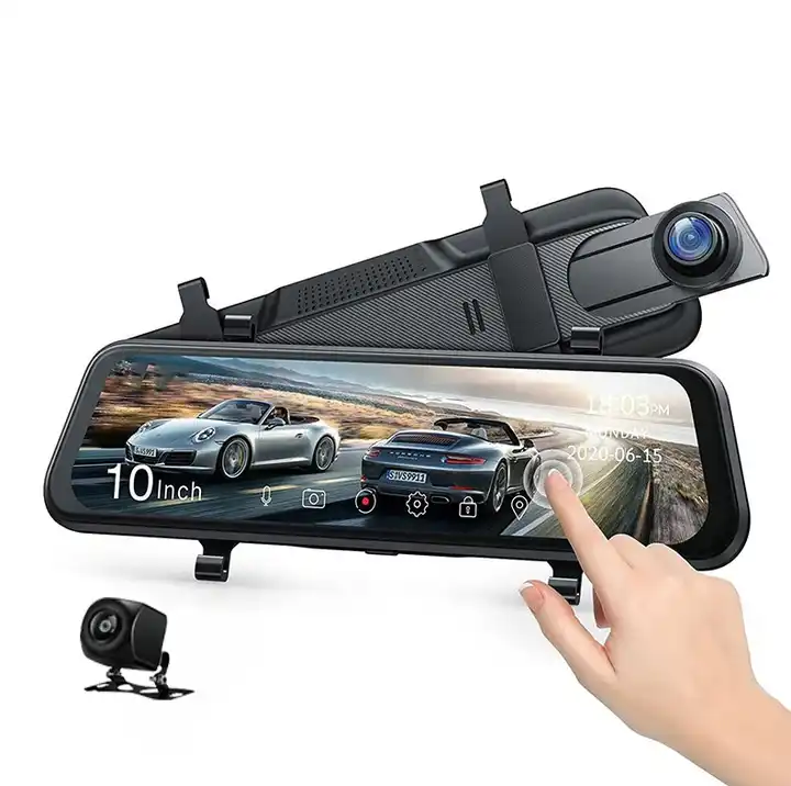 Car Dash Cam - 10インチミラーダッシュカムナイトビジョン1080P FHDフルタッチスクリーンフロント＆リアビューバックアップカメラ（車用）