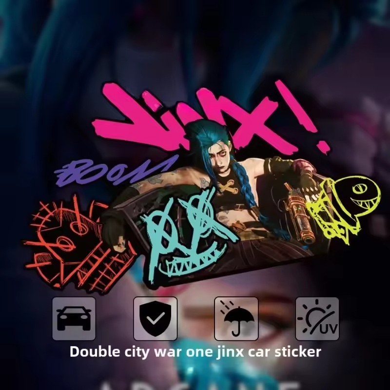 Car Accessories Window - Arcane Jinx グラフィティ反射車ステッカー電動バイク窓ガラスデカールアニメゲーム車両装飾アクセサリー