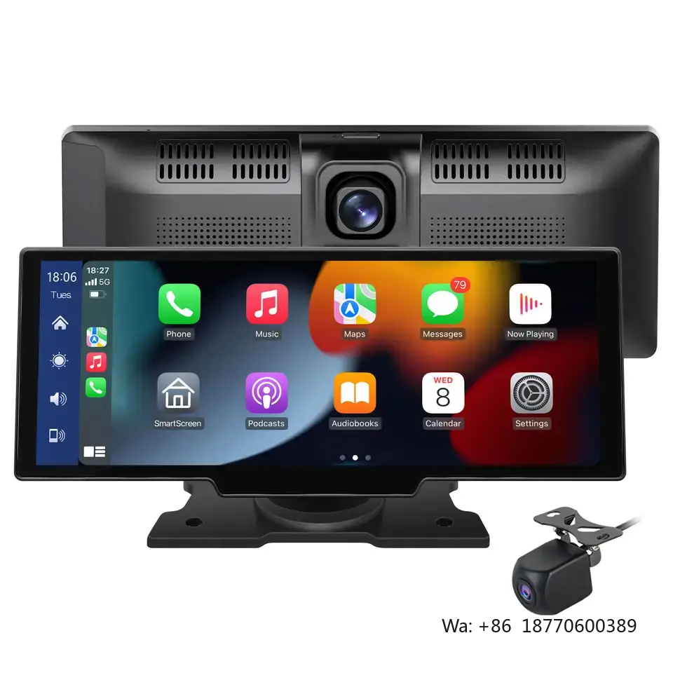 Car Dash Cam - 10.26インチ車載インテリジェントスクリーン、1080P回転式ドライブレコーダー、ワイヤレスCarPlay＆Android Auto、AUX、FM、Bluetooth、WIFI、GPS搭載