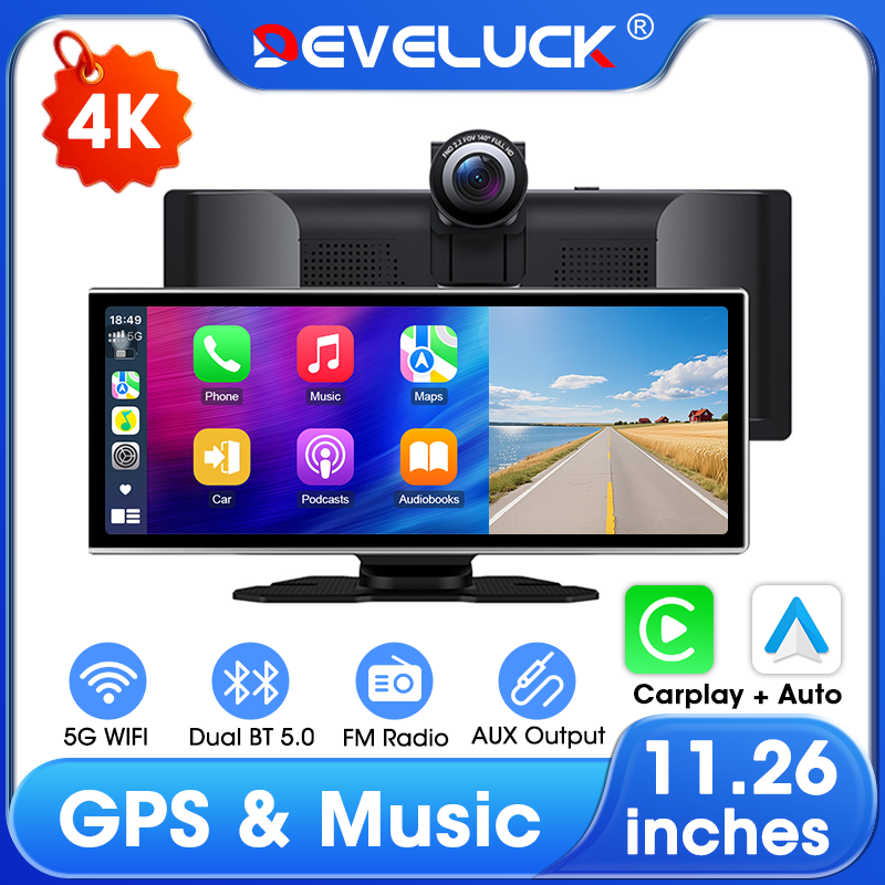 Car Dash Cam - 11.26インチ 4K ダッシュカム ワイヤレスCarPlay Android Auto対応