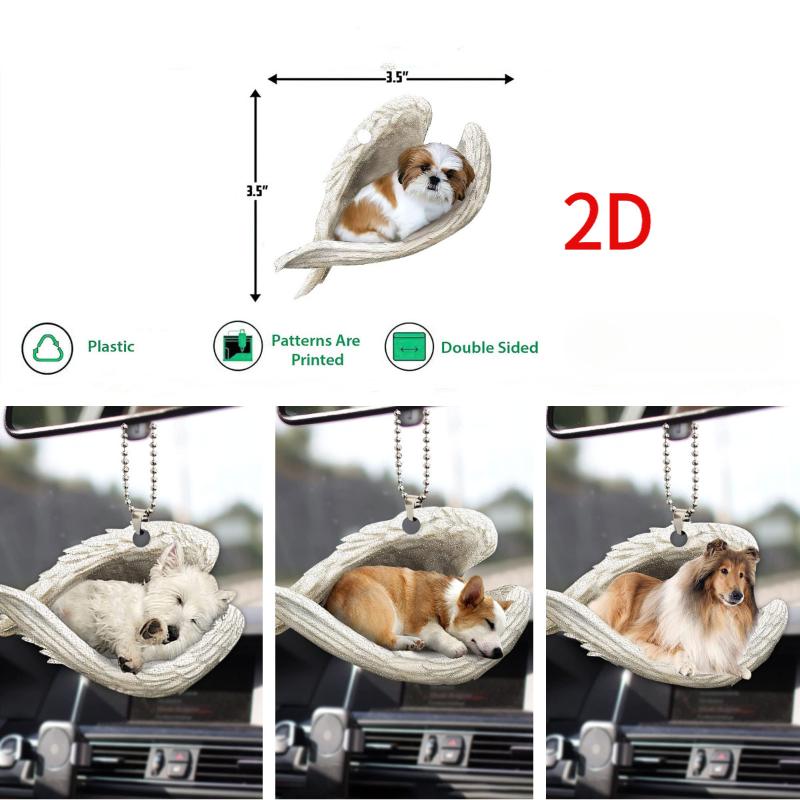 創造的な眠れる天使の羽の子犬のメモリアル2Dフラットカーリア - Car Accessories Mirror Hanging のレビューと価格