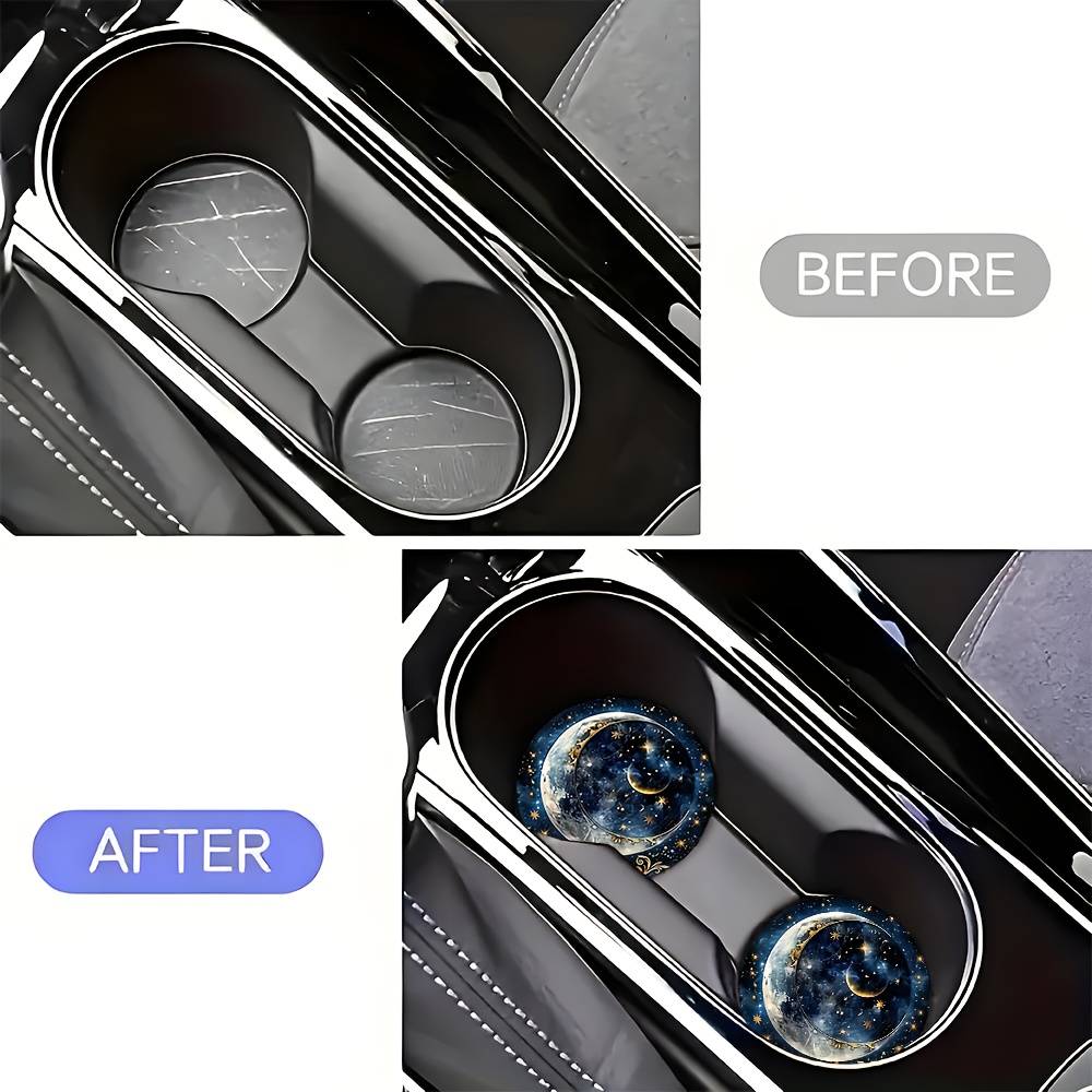 2個入り 星月柄 車用カップコースター - 耐久性のある滑り - Car Accessories For Women のレビューと価格
