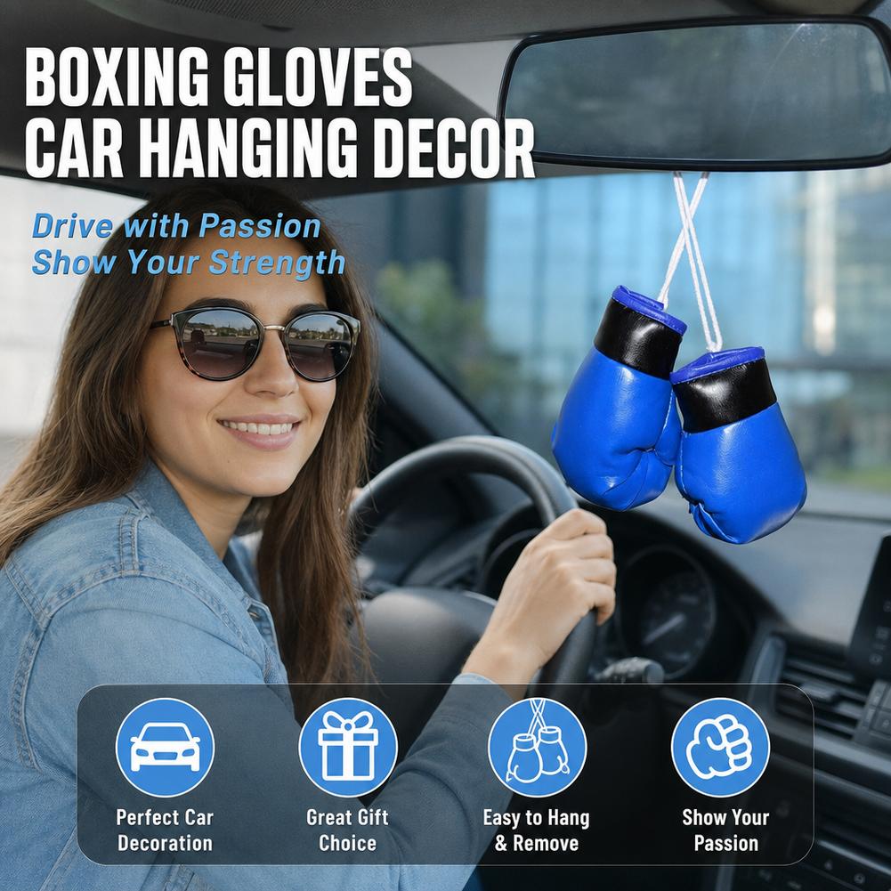 ミニボクシンググローブ車のバックミラー吊り下げ飾りブルーレザ - Car Accessories Mirror Hanging のレビューと価格