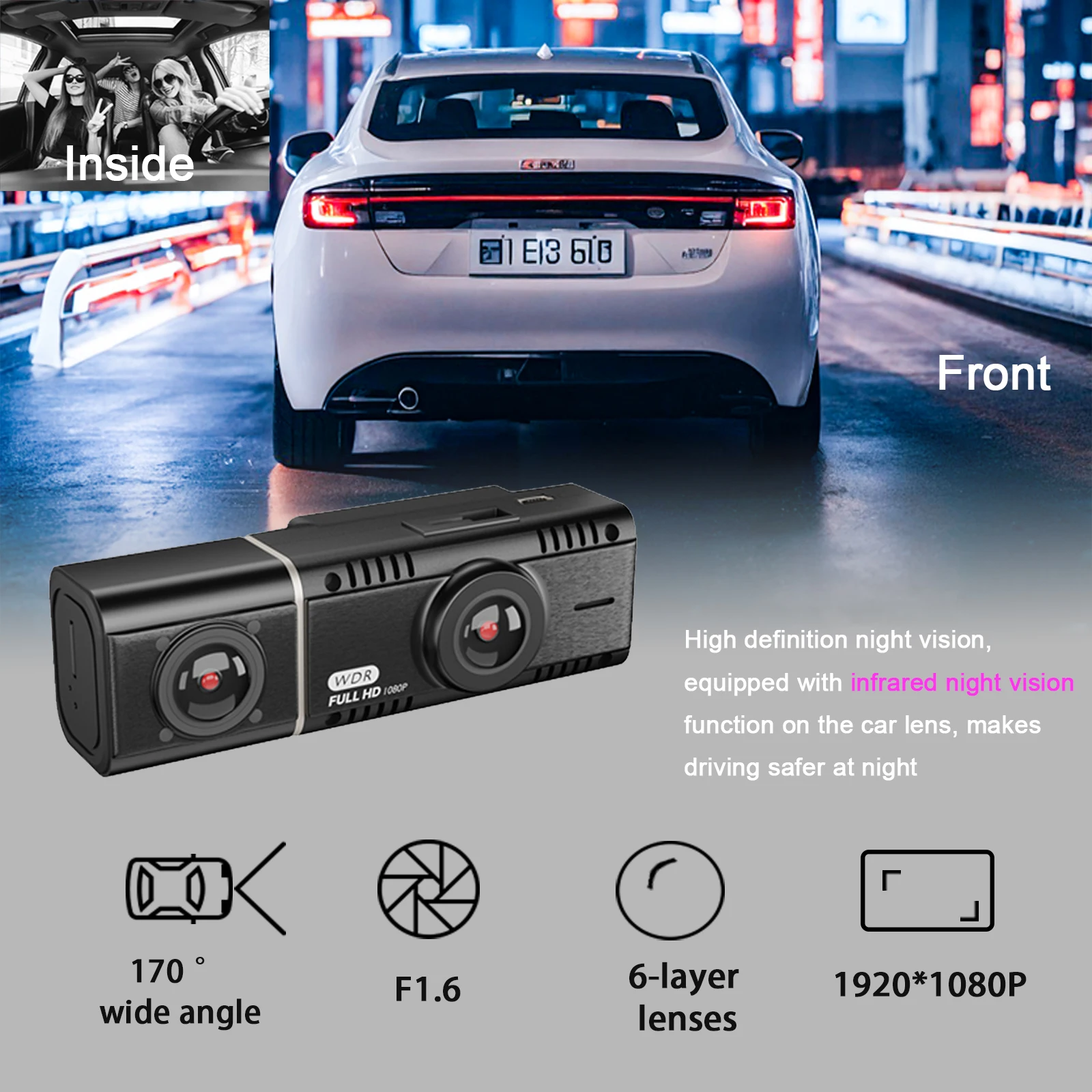 車載デュアルダッシュカム 前後カメラ 1080P Gセンサー - Car Dash Cam のレビューと価格