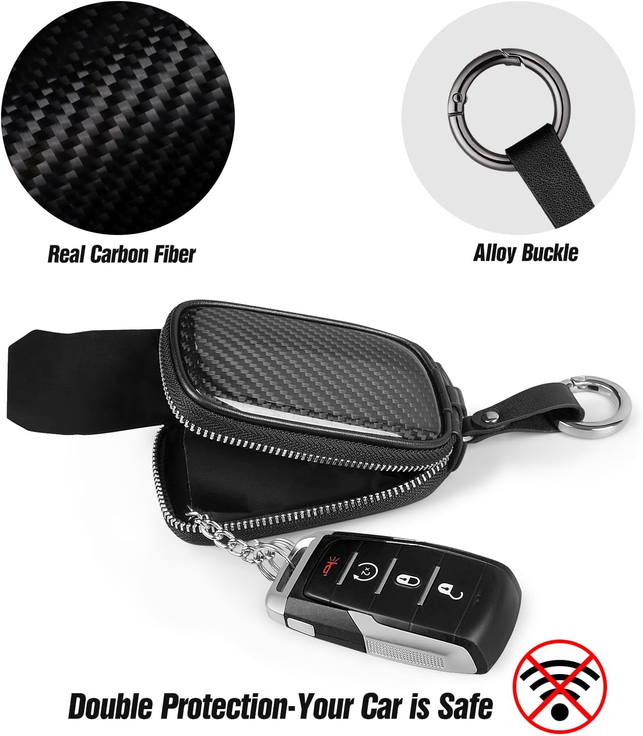 カーボンファイバーユニバーサルキーフォブバッグポーチEMF  - Car Key Signal Blocker のレビューと価格