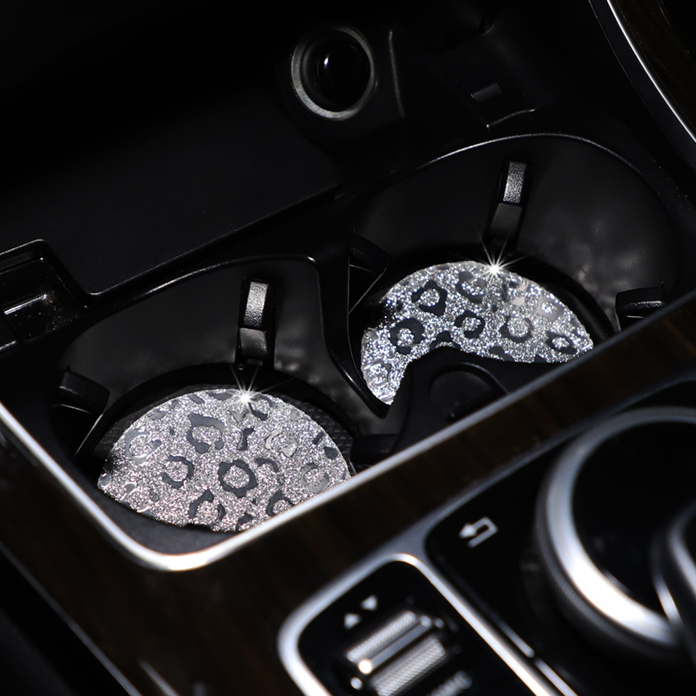 女性用カーウォーターカップパッド、ヒョウ柄2枚、tpu、スパ - Car Accessories For Women のレビューと価格