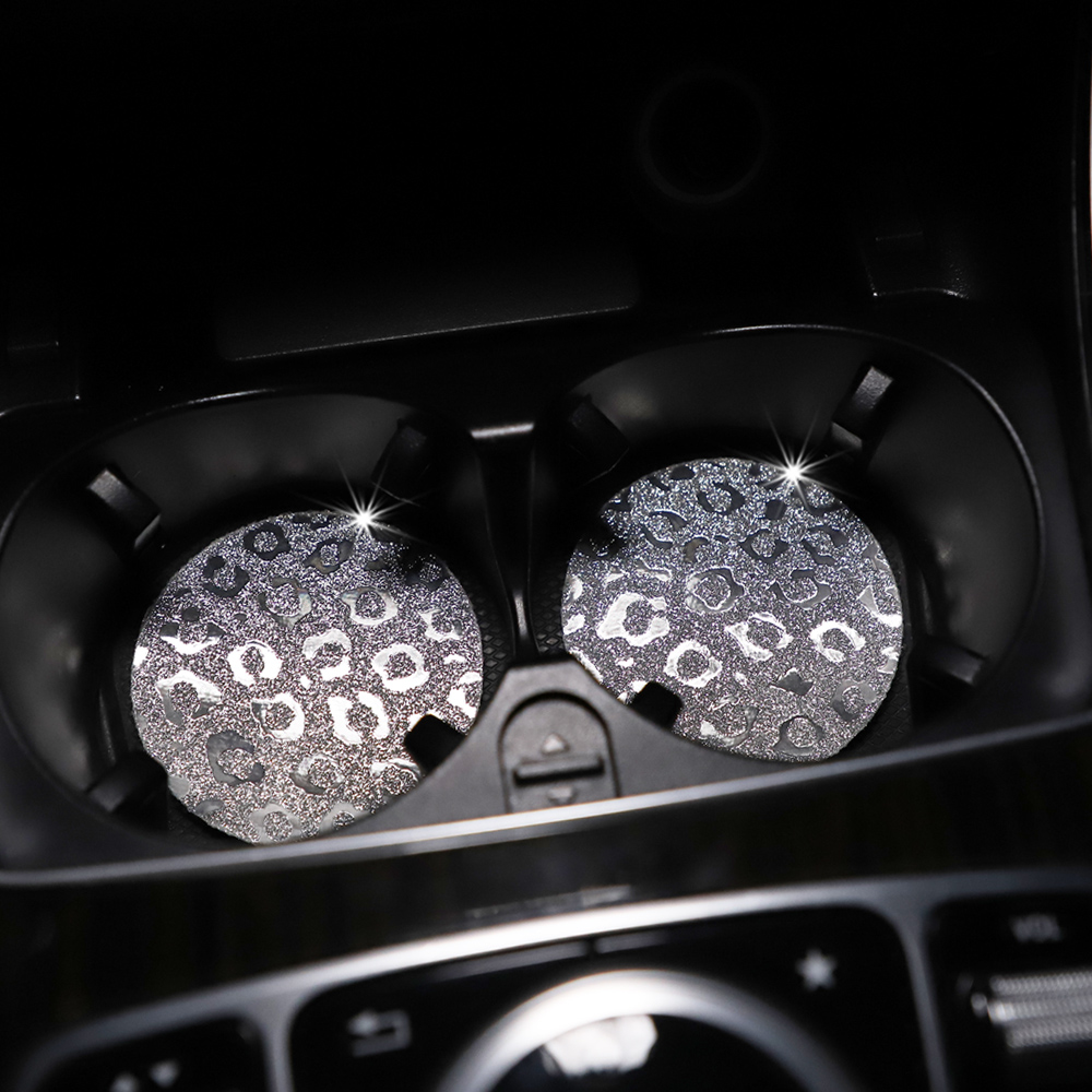女性用カーウォーターカップパッド、ヒョウ柄2枚、tpu、スパ - Car Accessories For Women のレビューと価格