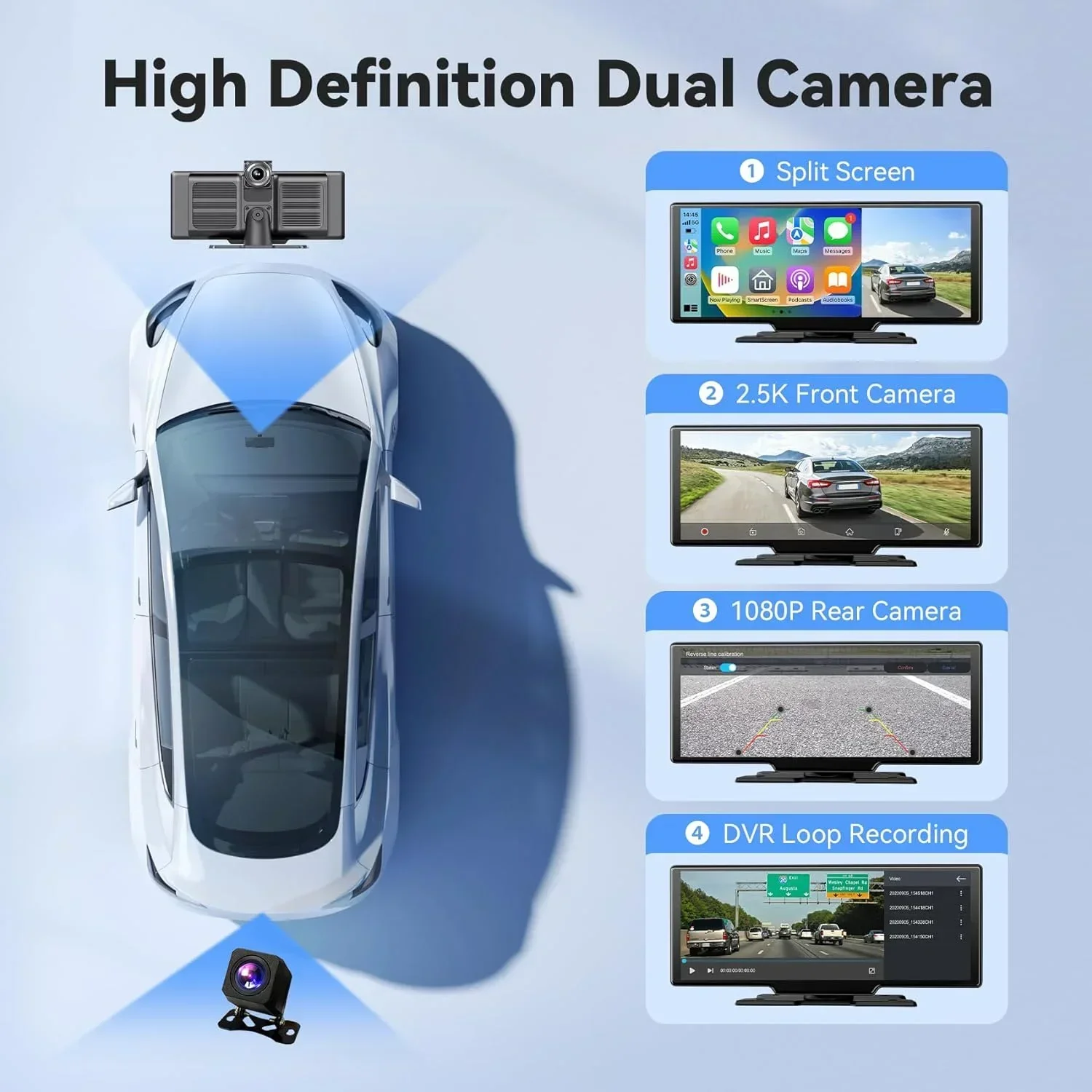 ポータブル10.26インチ ダッシュカム ワイヤレスCarP - Car Dash Cam のレビューと価格