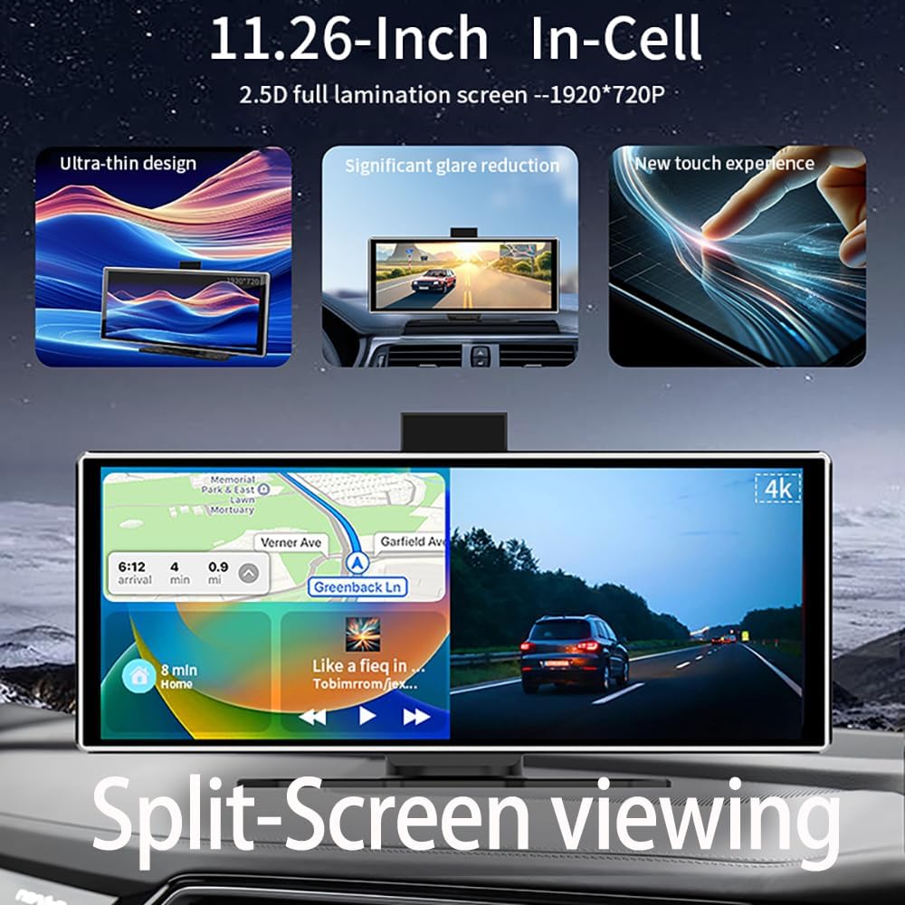 11.26インチ 4K ダッシュカム ワイヤレスCarPla - Car Dash Cam のレビューと価格